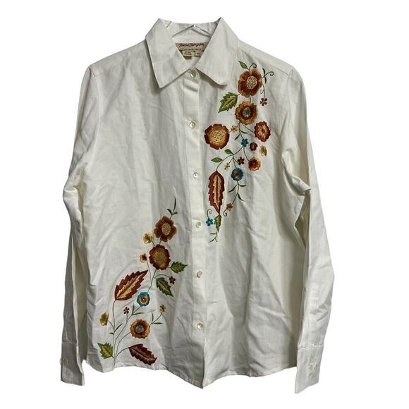 Norm Thompson Women's Linen Blend Embroidered Blouse Size XL - Picture 1 of 3
